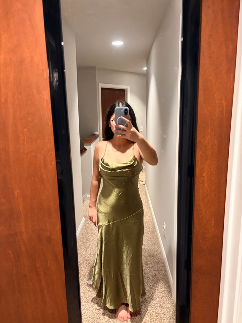 Well Versed Pleated Bust Front Split Dress | Olive - Picture 3 of 5
